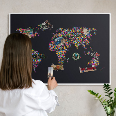 Kovové tabule na magnety bílý rám Barevná mapa