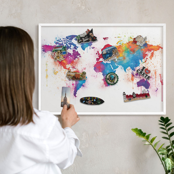 Kovové tabule na magnety bílý rám Barevná mapa