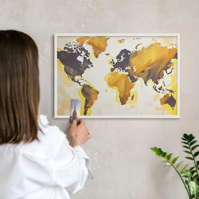 Nástěnky na magnety v bílém rámu Mapa světa