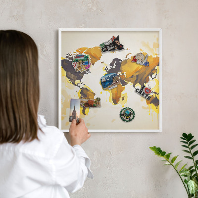 Nástěnky na magnety v bílém rámu Mapa světa