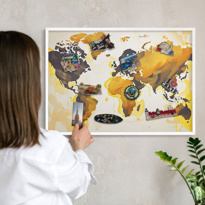 Nástěnky na magnety v bílém rámu Mapa světa