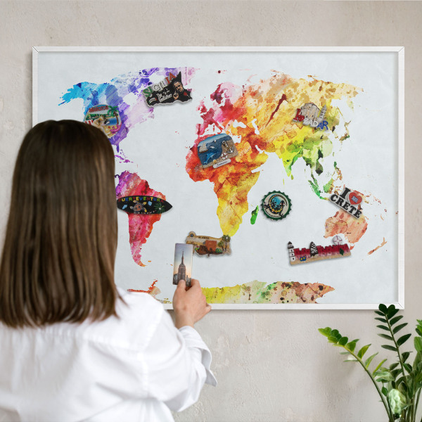 Nástěnky na magnety v bílém rámu Barevná mapa