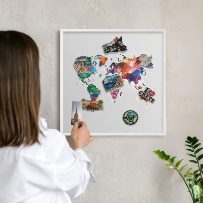 Kovové tabule na magnety bílý rám Mapa světa