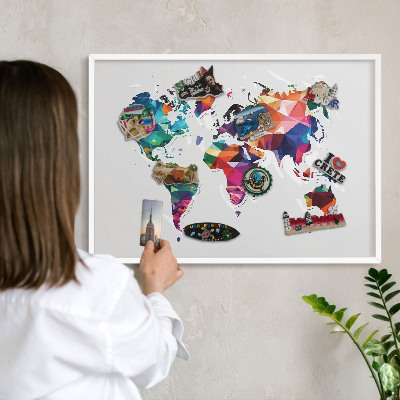 Kovové tabule na magnety bílý rám Mapa světa