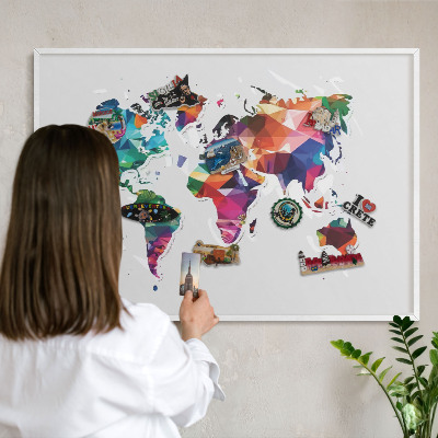 Kovové tabule na magnety bílý rám Mapa světa