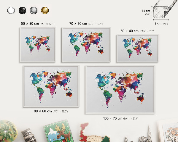 Kovové tabule na magnety bílý rám Mapa světa