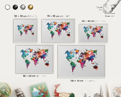 Kovové tabule na magnety bílý rám Mapa světa