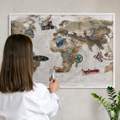 Nástěnky na magnety v bílém rámu Reliéfní mapa