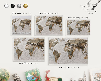 Nástěnky na magnety v bílém rámu Reliéfní mapa