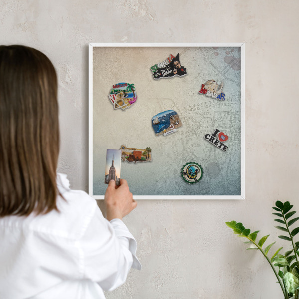 Kovové tabule na magnety bílý rám Stará mapa