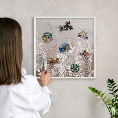 Kovové tabule na magnety bílý rám Listy přírody