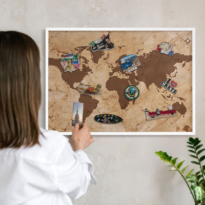 Nástěnky na magnety v bílém rámu Mapa světa