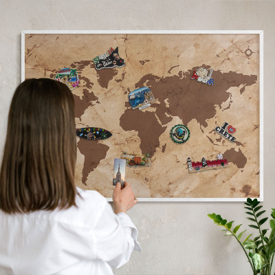 Nástěnky na magnety v bílém rámu Mapa světa