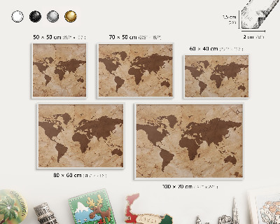Nástěnky na magnety v bílém rámu Mapa světa