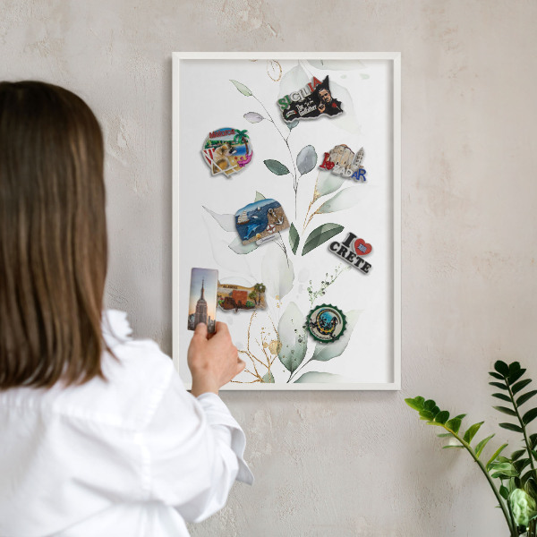 Kovové tabule na magnety bílý rám Botanická elegance