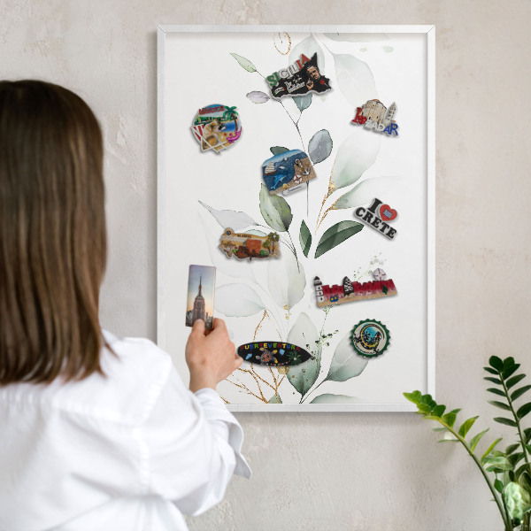 Kovové tabule na magnety bílý rám Botanická elegance