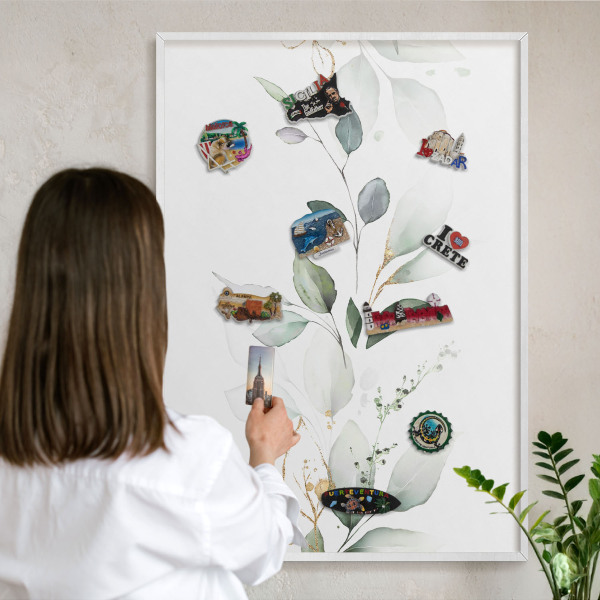 Kovové tabule na magnety bílý rám Botanická elegance