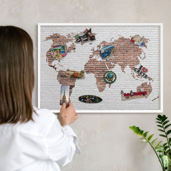 Kovové tabule na magnety bílý rám Mapa cihel