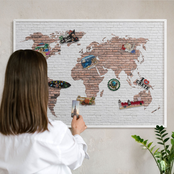 Kovové tabule na magnety bílý rám Mapa cihel