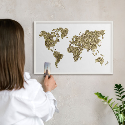 Kovové tabule na magnety bílý rám Mapa světa