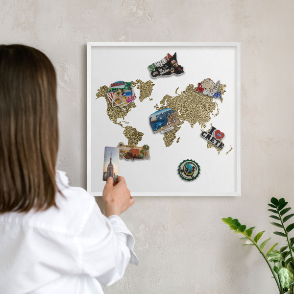Kovové tabule na magnety bílý rám Mapa světa