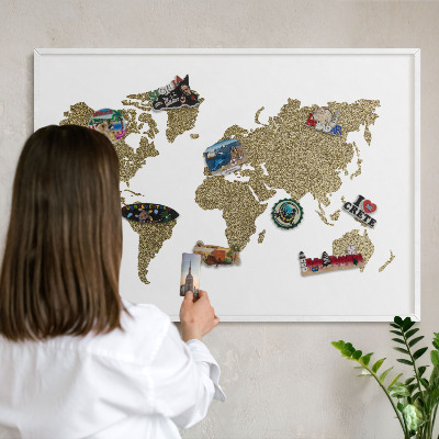 Kovové tabule na magnety bílý rám Mapa světa