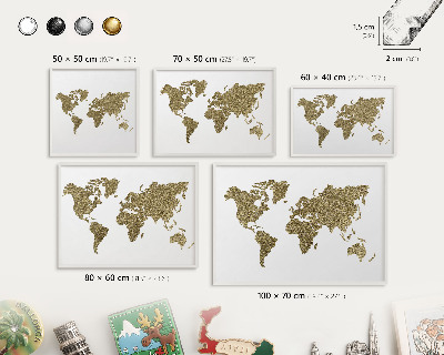 Kovové tabule na magnety bílý rám Mapa světa