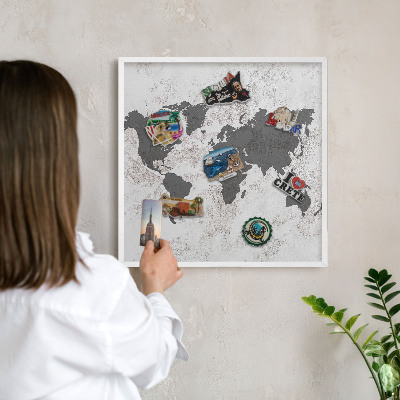 Nástěnky na magnety v bílém rámu Mapa světa