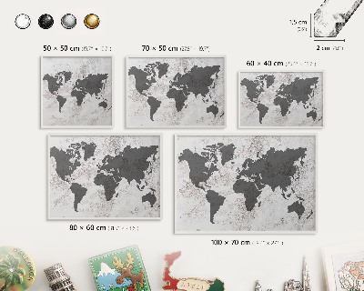 Nástěnky na magnety v bílém rámu Mapa světa