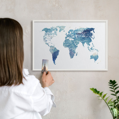 Nástěnky na magnety v bílém rámu Akvarelová mapa