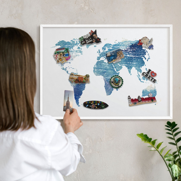 Nástěnky na magnety v bílém rámu Akvarelová mapa