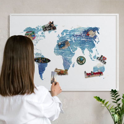 Nástěnky na magnety v bílém rámu Akvarelová mapa