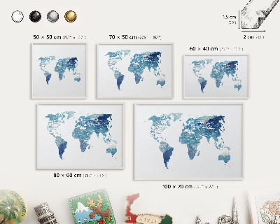 Nástěnky na magnety v bílém rámu Akvarelová mapa