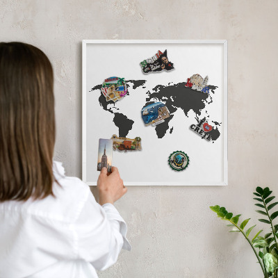 Nástěnky na magnety v bílém rámu Mapa světa