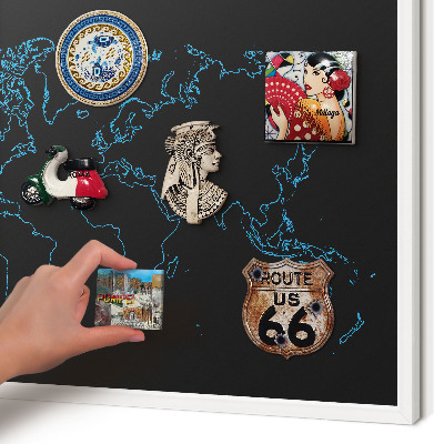 Kovové tabule na magnety bílý rám Mapa světa