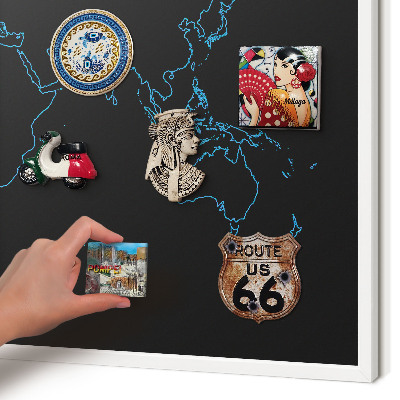 Kovové tabule na magnety bílý rám Mapa světa