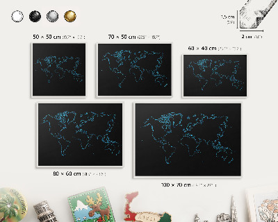 Kovové tabule na magnety bílý rám Mapa světa