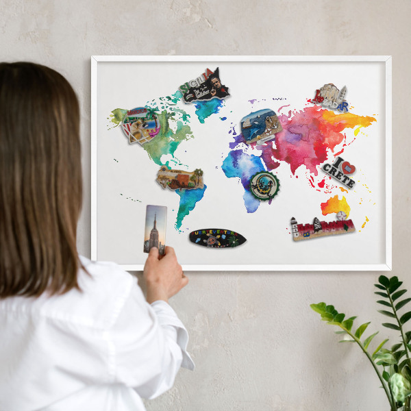 Kovové tabule na magnety bílý rám Barevná mapa
