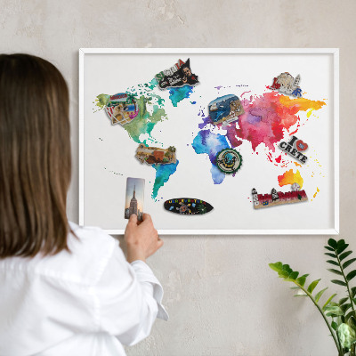 Kovové tabule na magnety bílý rám Barevná mapa