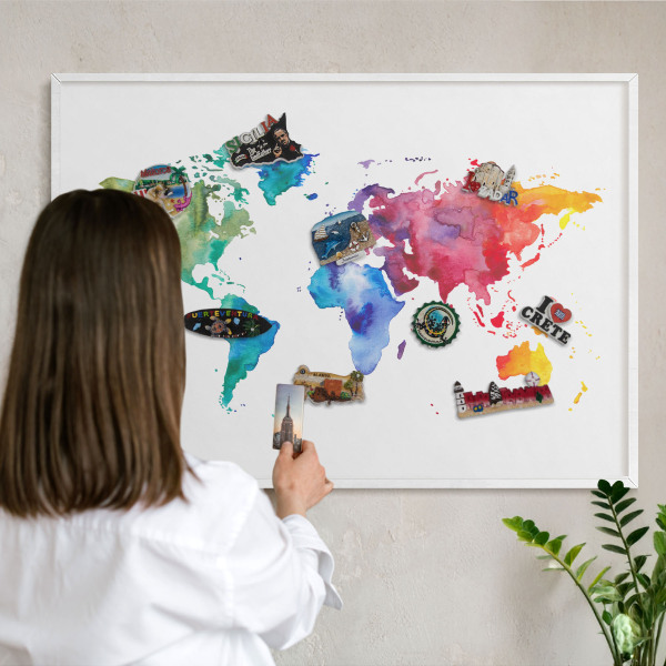 Kovové tabule na magnety bílý rám Barevná mapa
