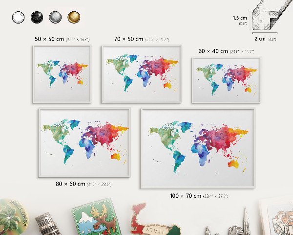 Kovové tabule na magnety bílý rám Barevná mapa