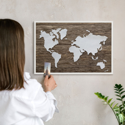 Nástěnky na magnety v bílém rámu Dřevěná mapa