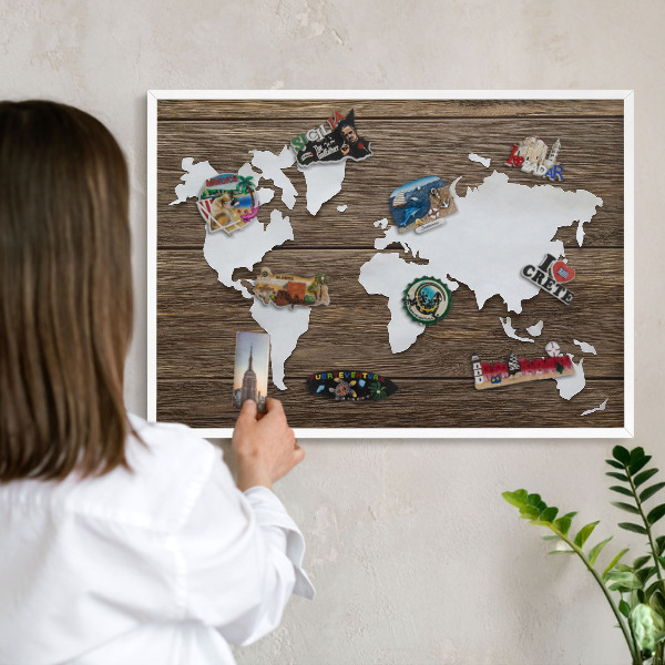 Nástěnky na magnety v bílém rámu Dřevěná mapa