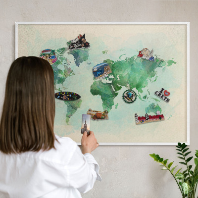 Kovové tabule na magnety bílý rám Mapa světa