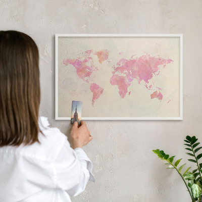 Nástěnky na magnety v bílém rámu Mapa světa