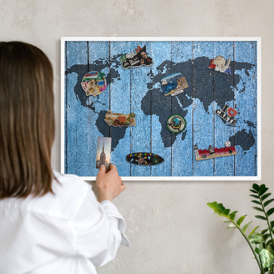 Nástěnky na magnety v bílém rámu Mapa světa