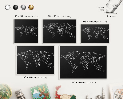 Nástěnky na magnety v bílém rámu Mapa světa