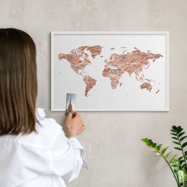 Kovové tabule na magnety bílý rám Mapa cihel