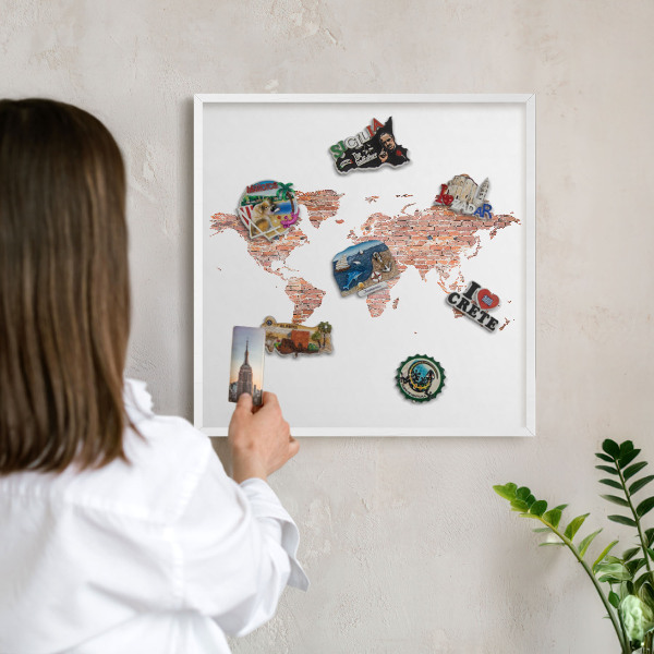 Kovové tabule na magnety bílý rám Mapa cihel