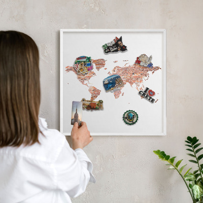 Kovové tabule na magnety bílý rám Mapa cihel